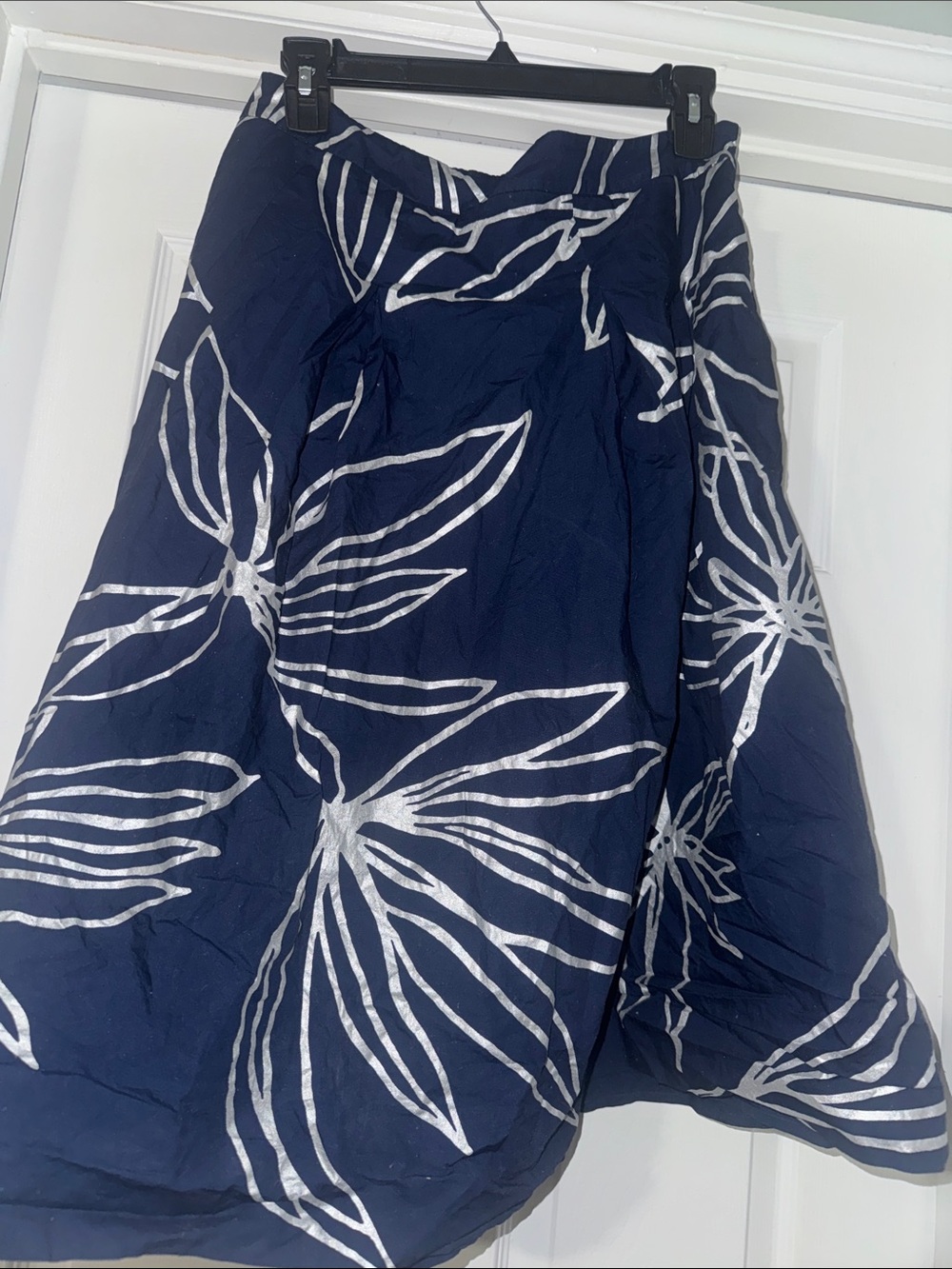 Talbots Navy Blue Floral A-Line Skirt with White Print